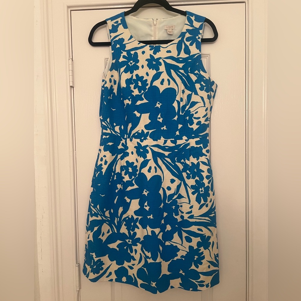 J. Crew Blue and White Floral Sheath Dress Size 8